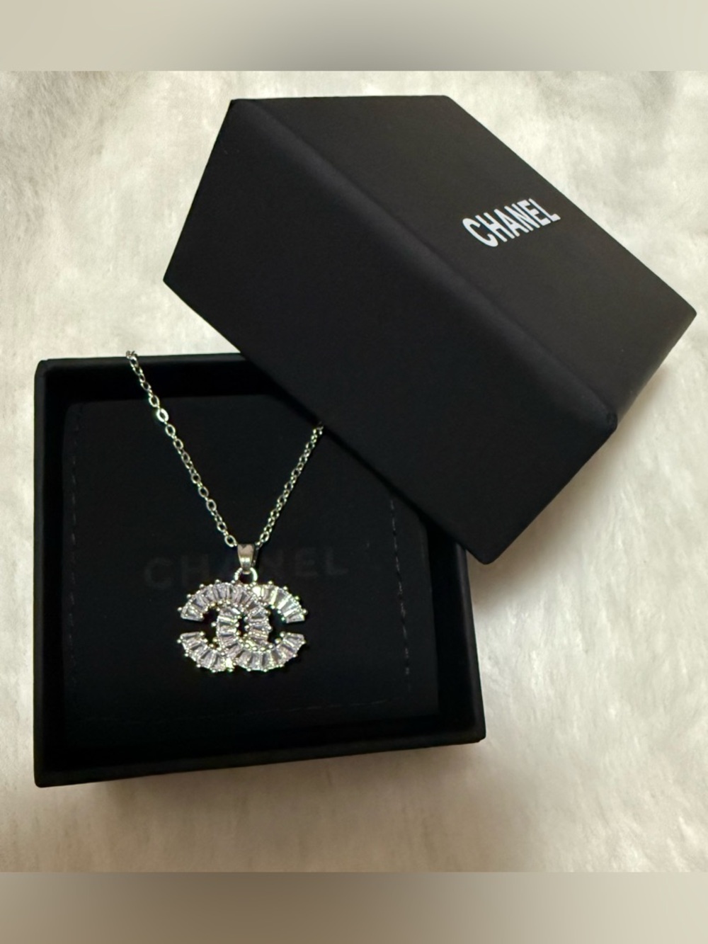 Sparkling Crystal Monogram CC Pendant Necklace in Silvertone